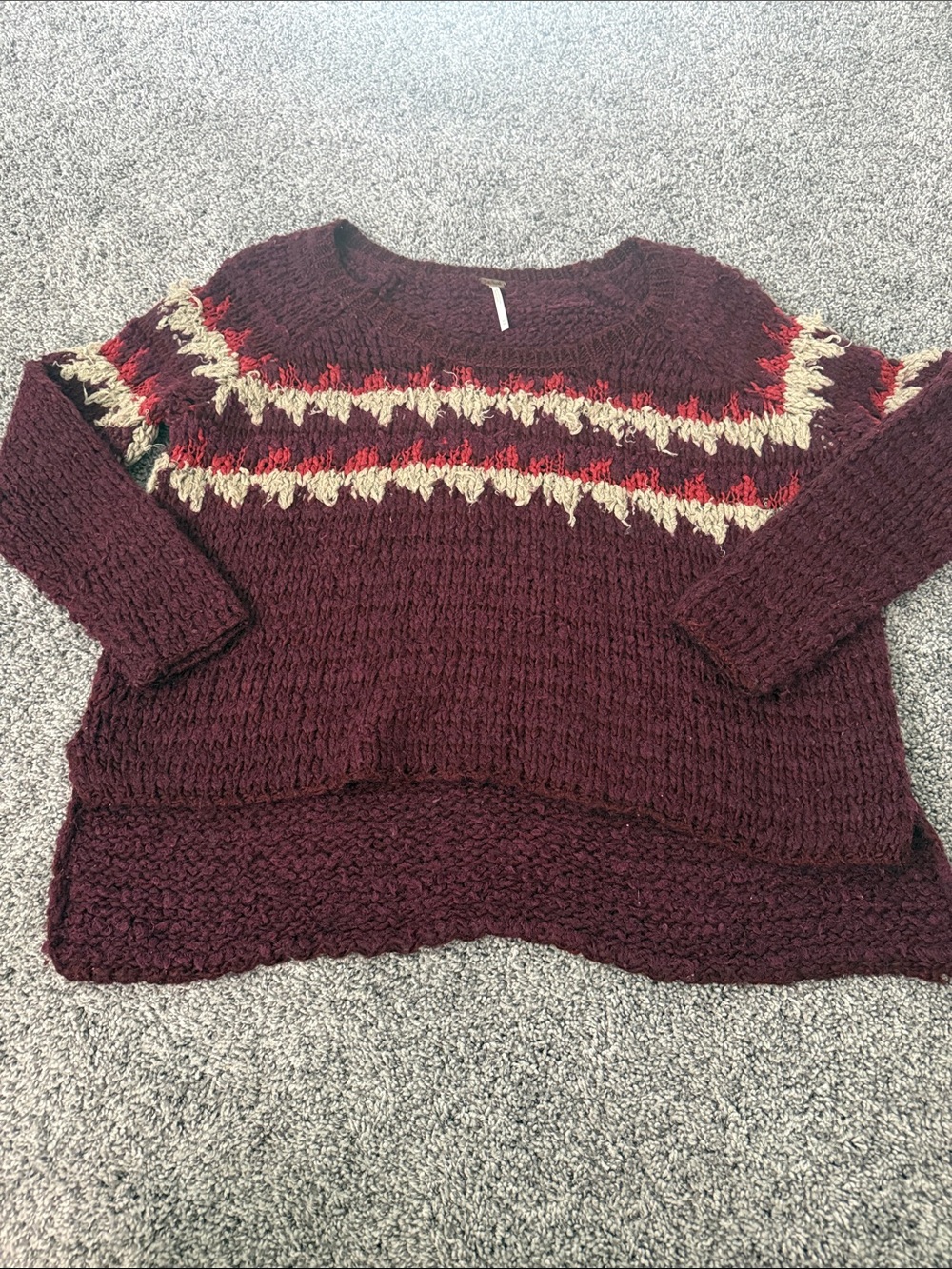 Free People Burgundy Fair Isle Crewneck Sweater